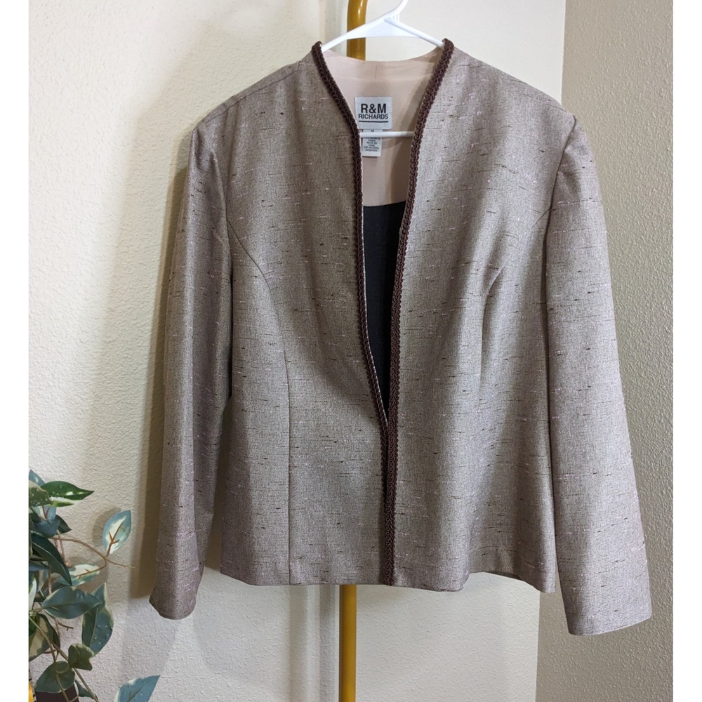R&M Richards Taupe Pink Slub Textured Blazer Jacket Braided Trim 18 Plus Office